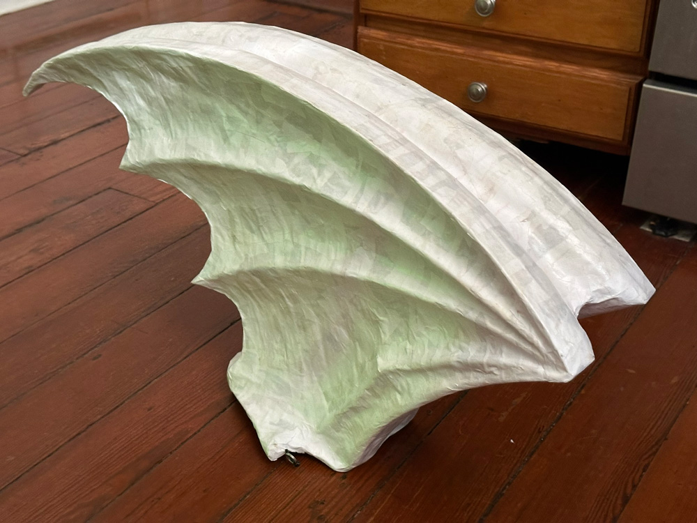 The finished wings, covered with paper mache, not yet painted