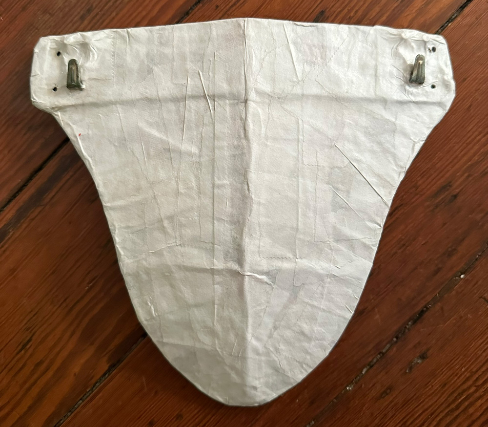 The structure for the back of the jacket; it's basically shaped like a guitar pick and has two metal hooks at the top corners