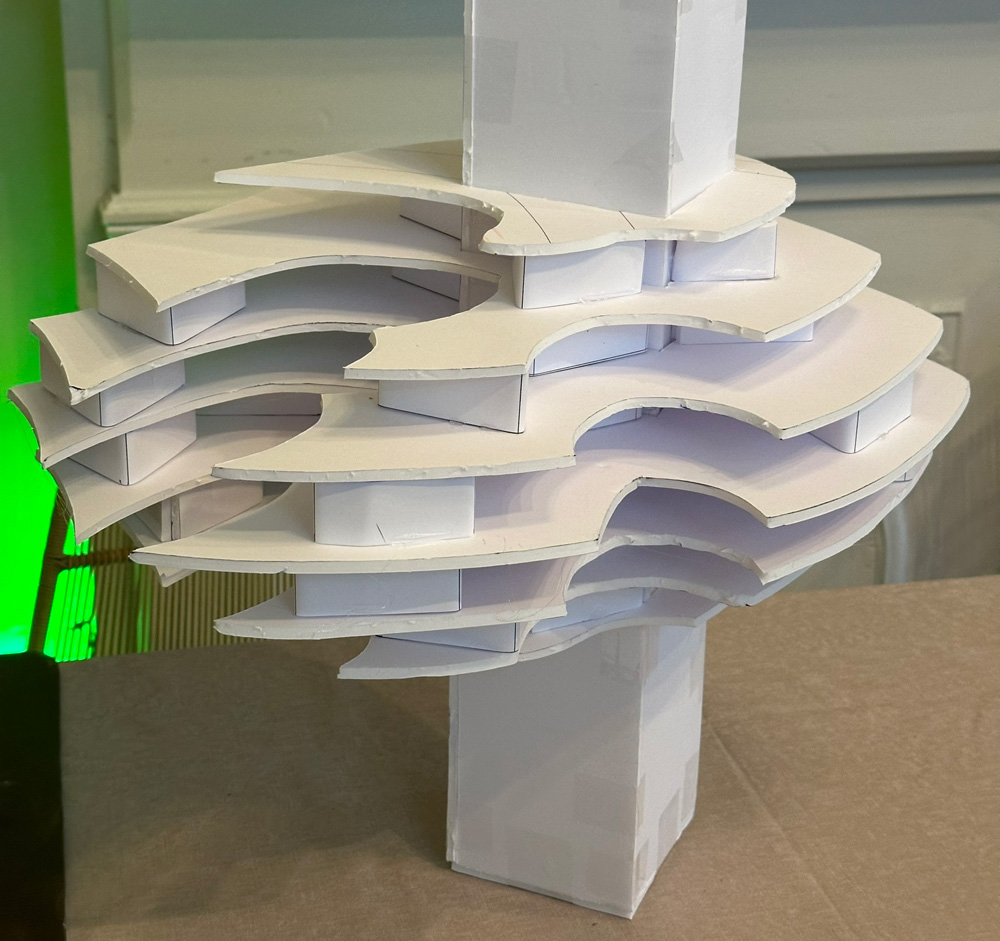 Assembling the slices on the vertical tower shape