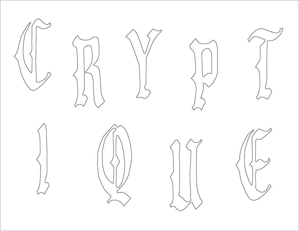 Letters spelling Cryptique in a gothic font on a white background