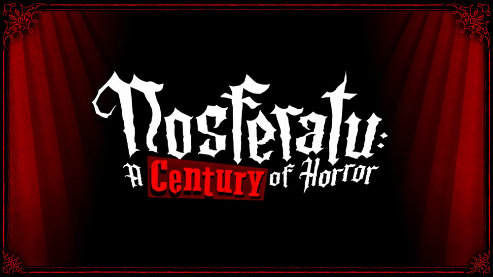 The logo for the party; spooky letters floating in front of a sort of red curtain background