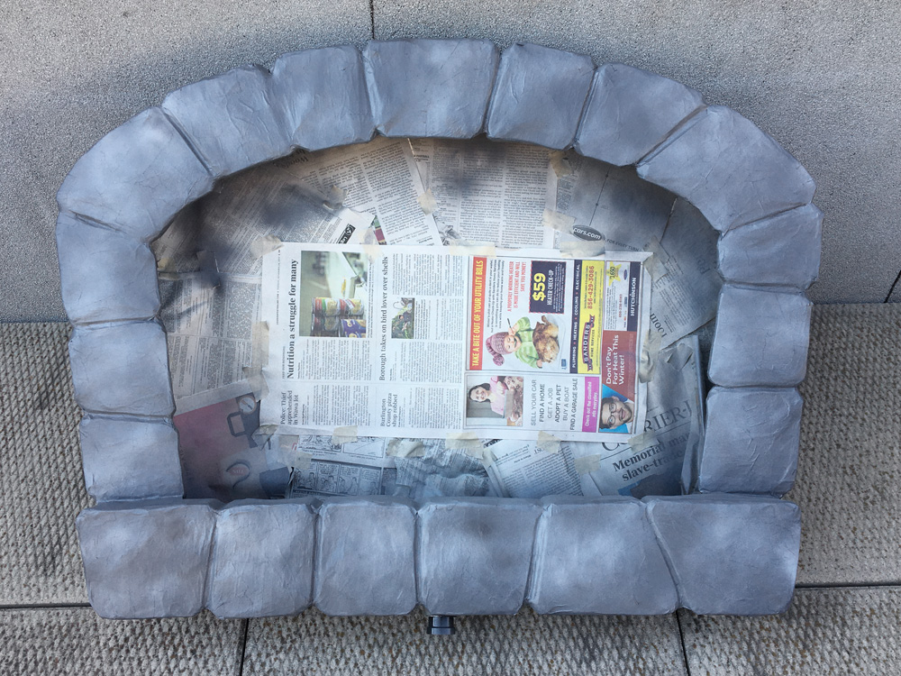 Hansel and Gretel oven prop - spray painting the bricks