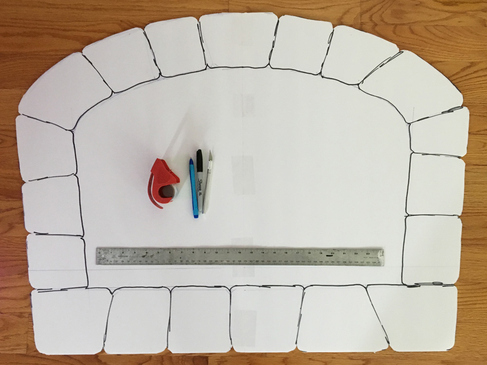 Paper mach&eacute; oven prop - drawing the bricks /