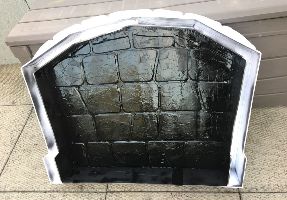 Paper mach&eacute; oven prop - spray painting the interior black /