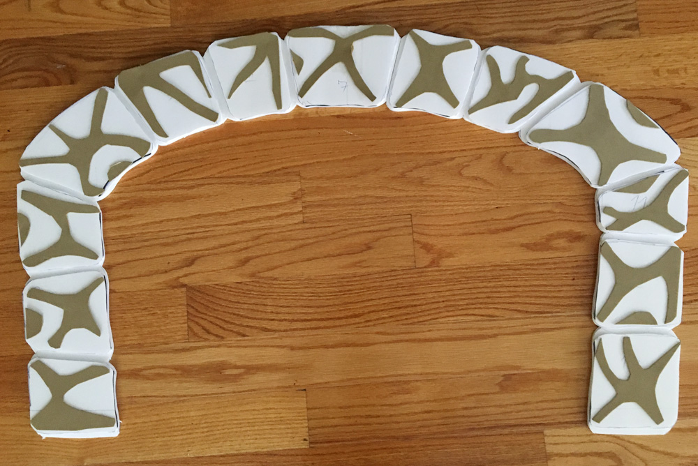 Paper mach&eacute; oven prop - craft foam shapes for the bricks /