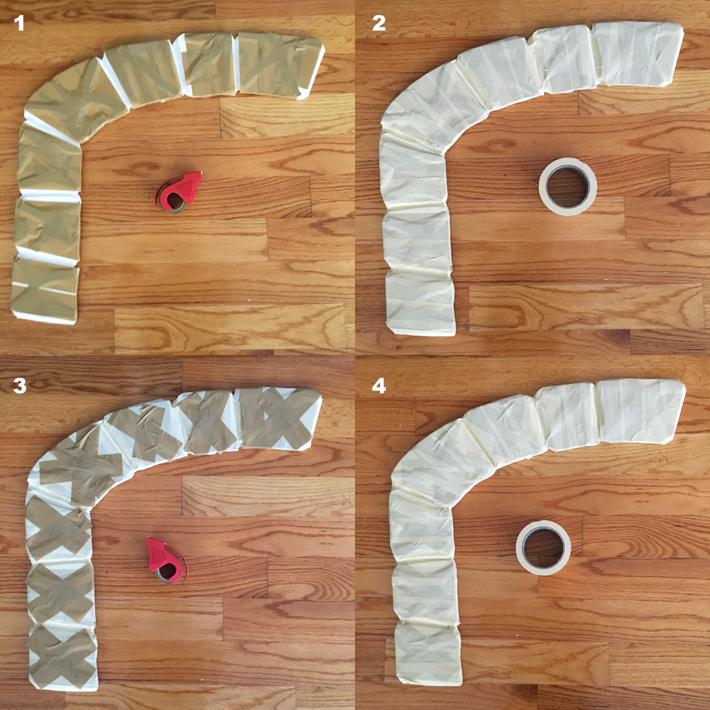 Paper mach&eacute; oven prop - tape to smooth out the bricks /