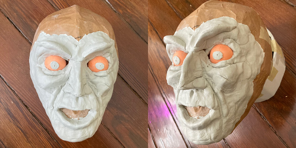 Paper mach&eacute; Count Orlok statue - sculpting the face