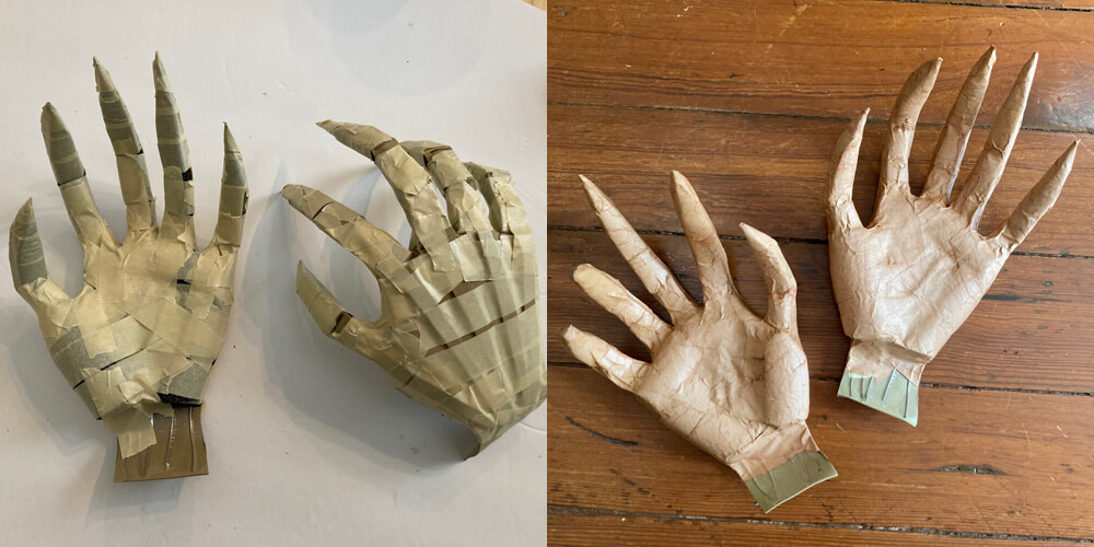 Paper mach&eacute; Count Orlok statue - completed hands