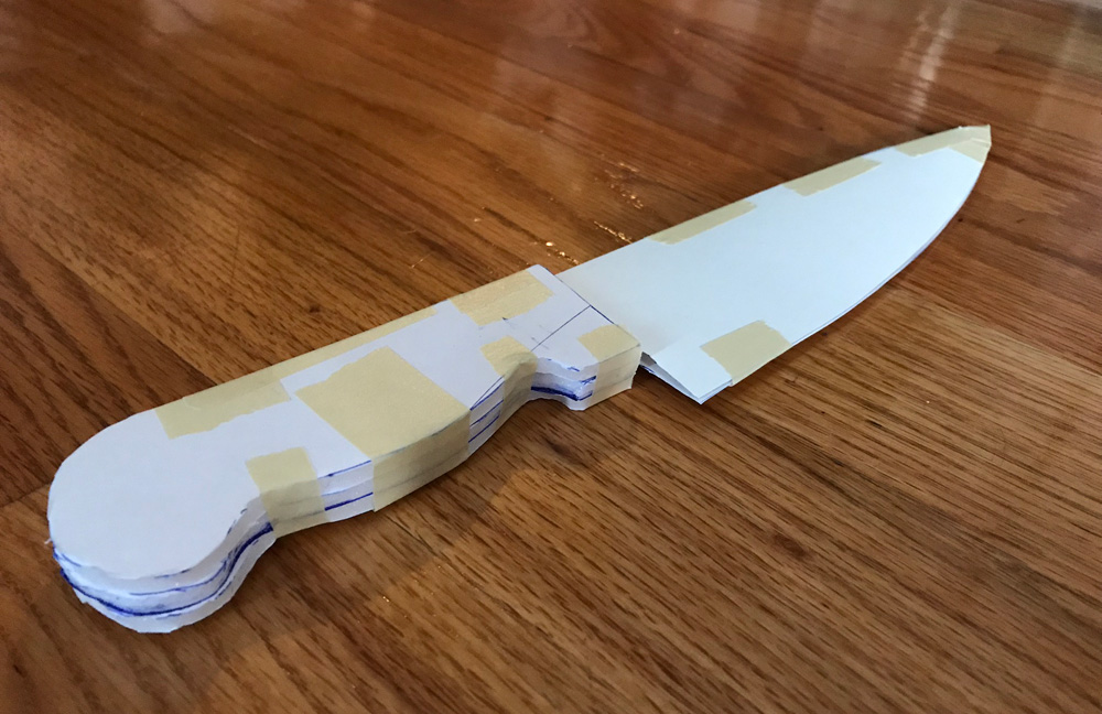 Paper mach&eacute; kitchen knife - assembling the pieces