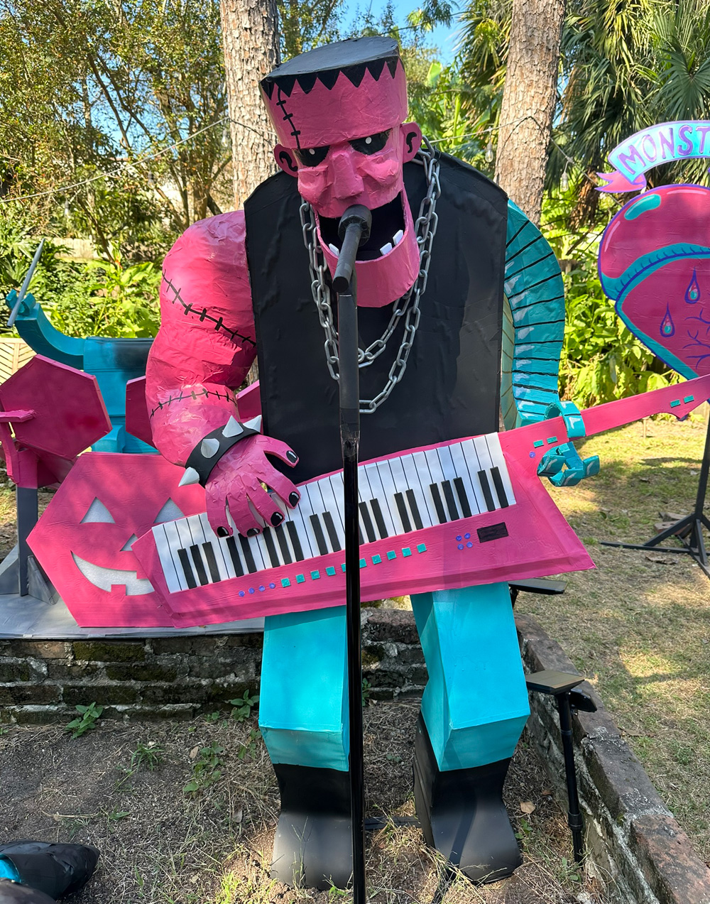 The finished Frankenstein standing in my yard in daylight.