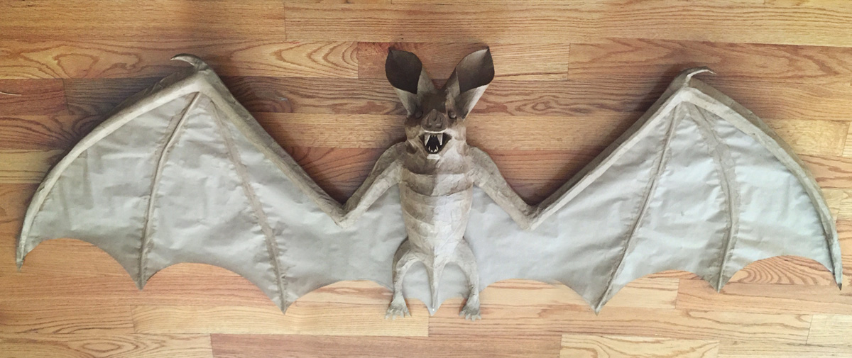 paper mach&eacute; bat sculpture
