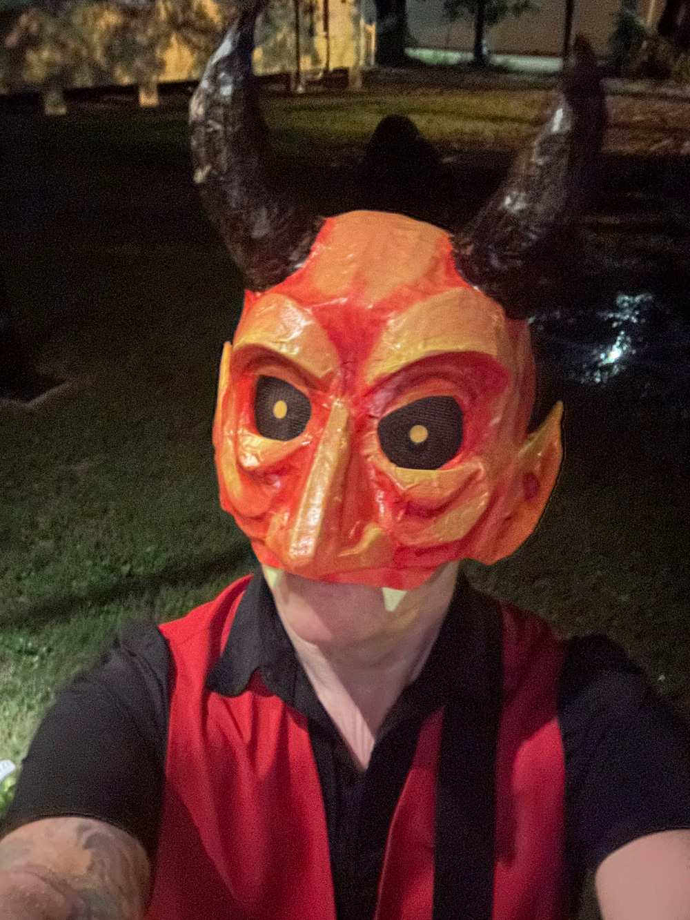 Selfie of me wearing the mask outside at night.