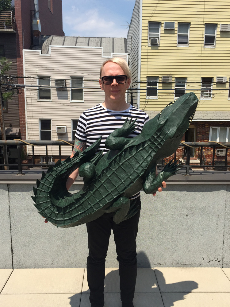Me with my paper finished mache alligator