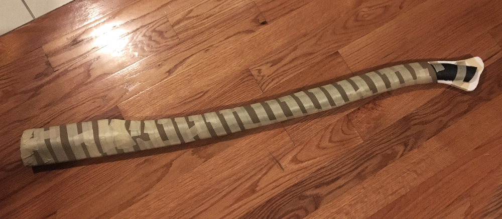 Paper mache axe - finished handle, before paper mache