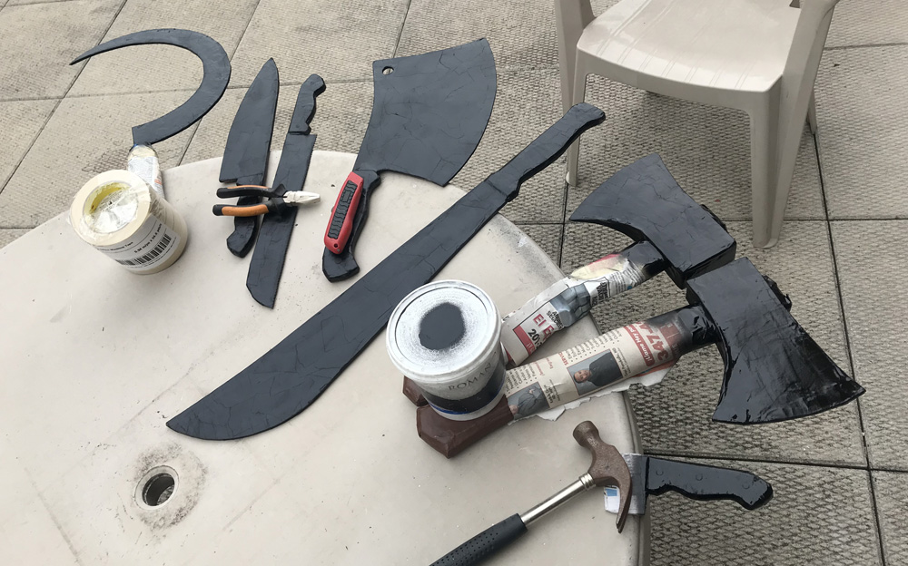Paper mache meat cleaver, knives, etc - spray painting