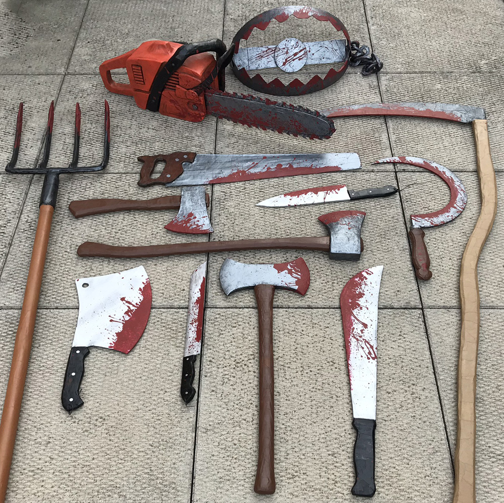 Paper mache meat cleaver, knives, etc - spray painting