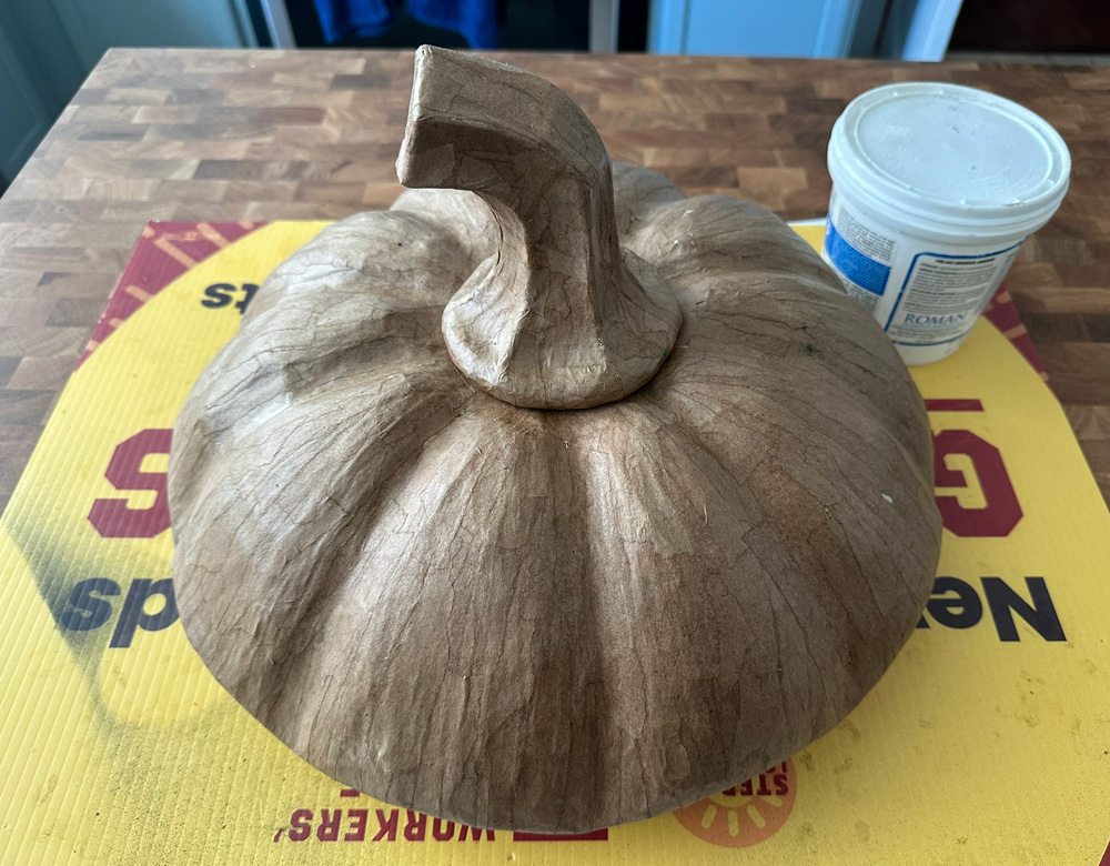 The completed paper mach&eacute; lid and stem, not yet painted.