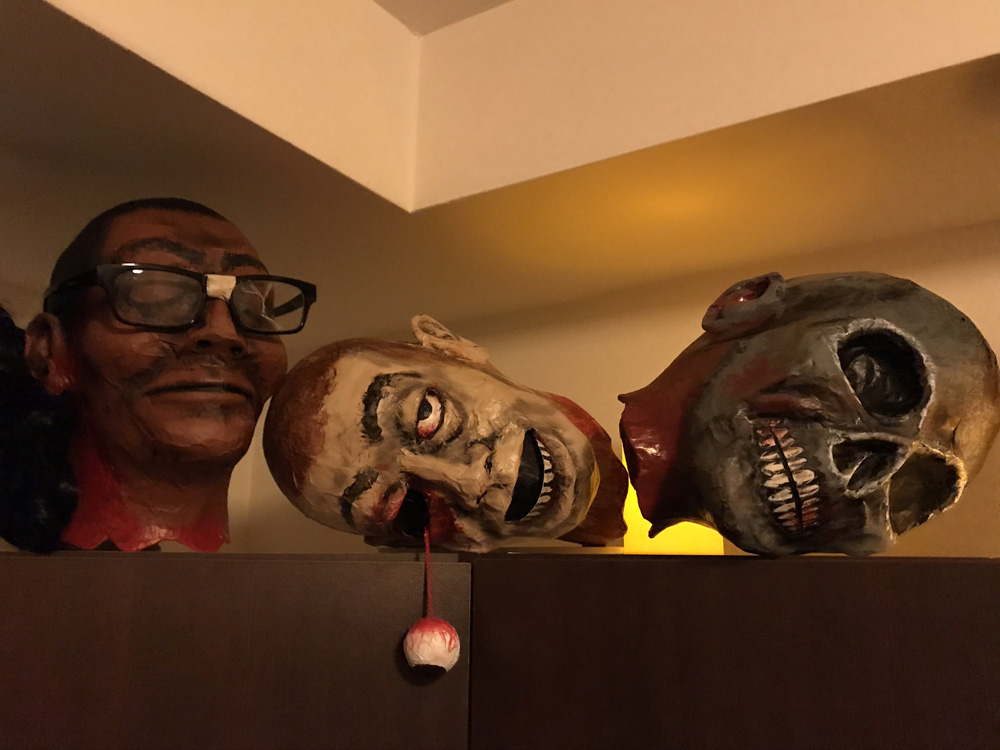 paper mache heads -- finished and on display!
