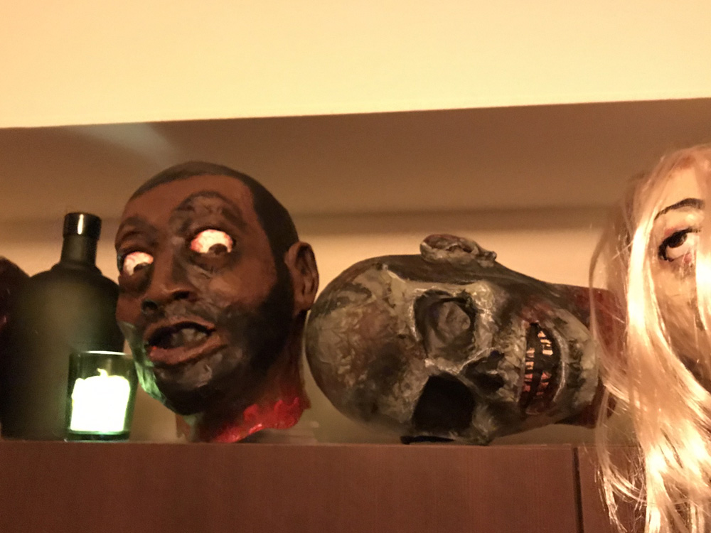 paper mache heads -- finished and on display!