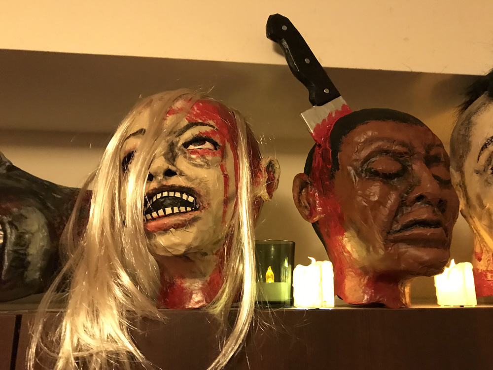 paper mache heads -- finished and on display!