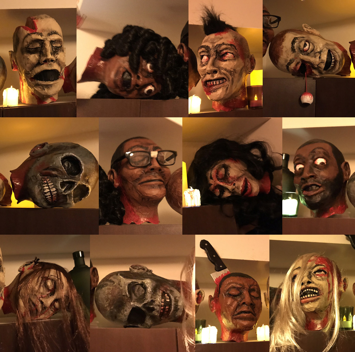 Making a dozen paper mache severed heads