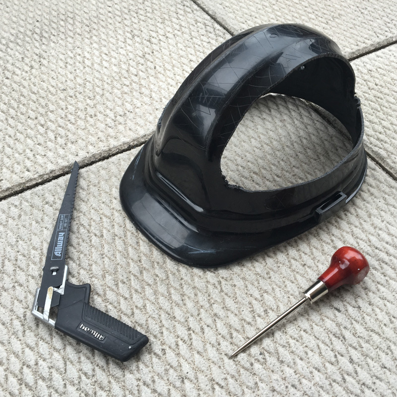 Preparing the hard hat for my mask