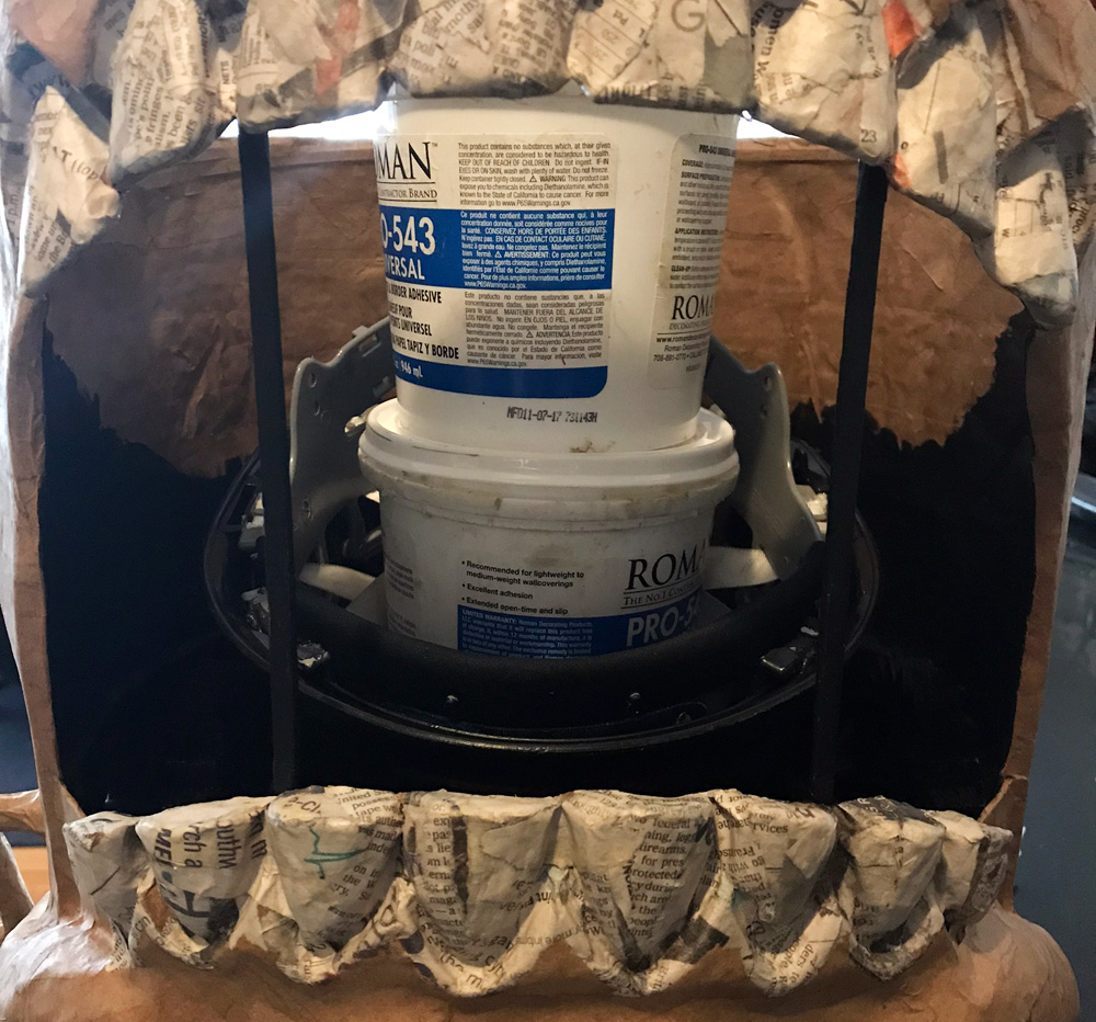 Clockwork skull mask - gluing the hard hat in place