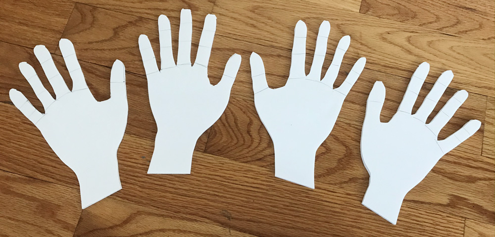 Spider costume -- cutting out hand shapes