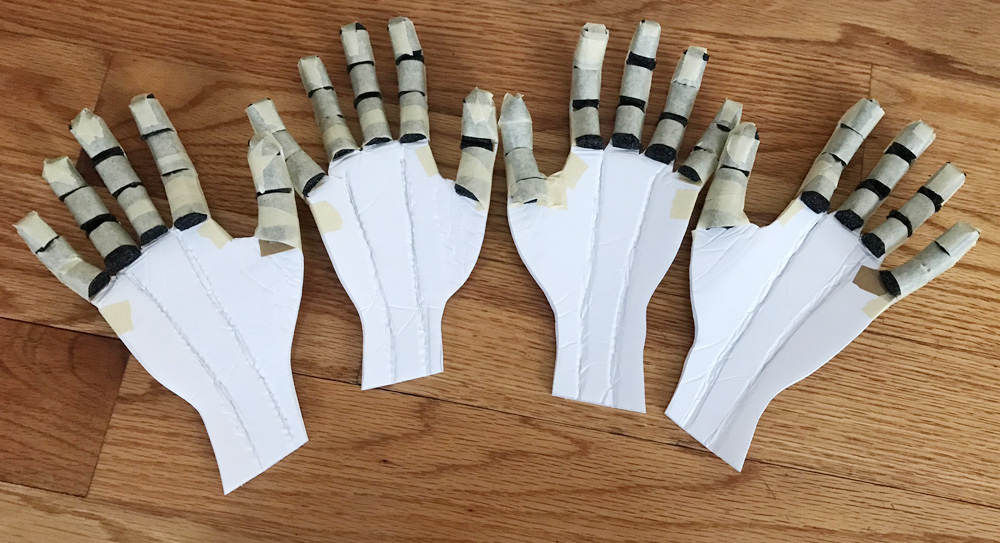 Spider costume -- padding out hands with foam