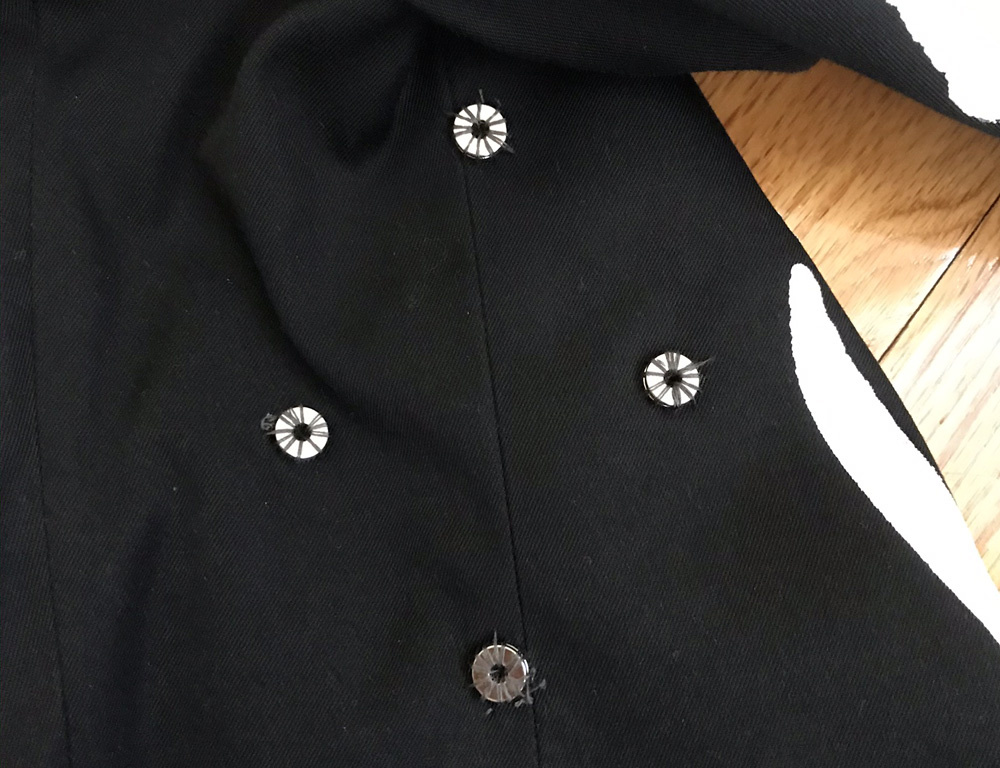 Spider skeleton costume - sewing magnets onto suit