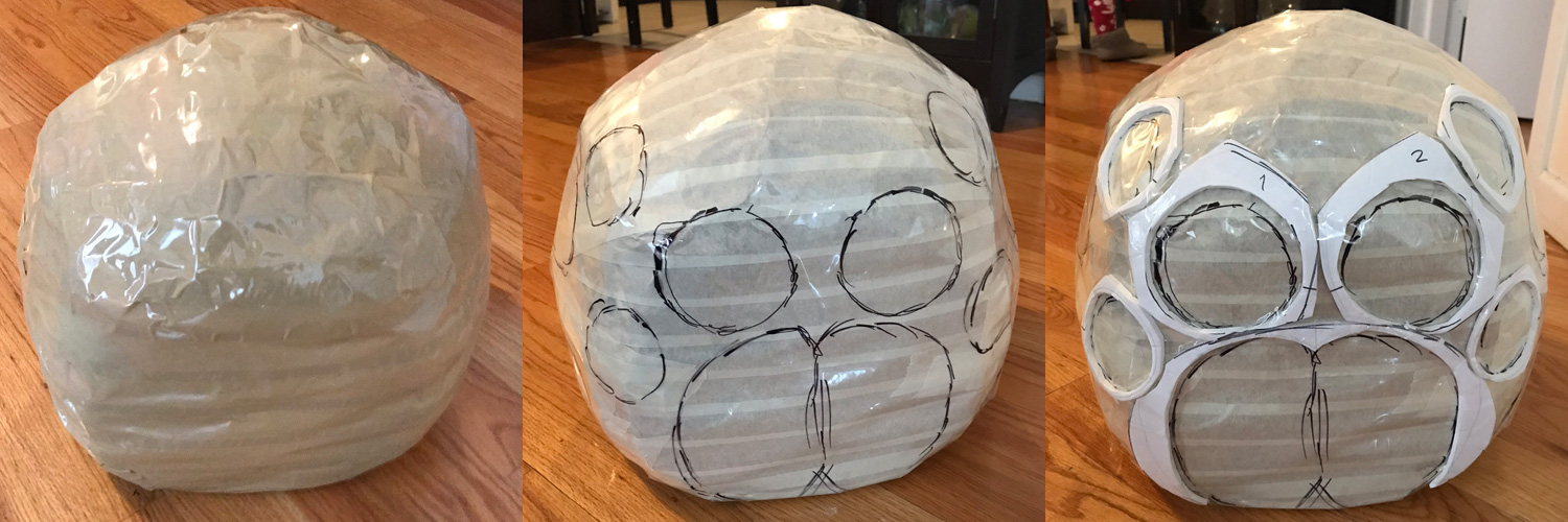 Paper mach&eacute; spider skull mask -- designing the face