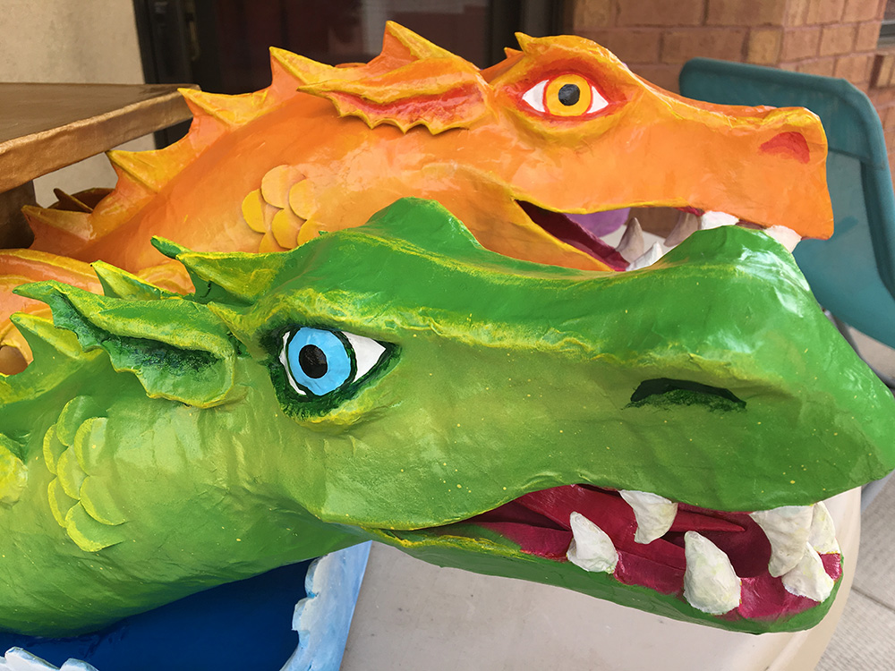 Paper mache dragon sculpture