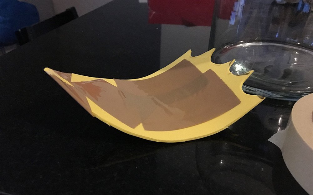 Papier mache dragon - tail fin close up