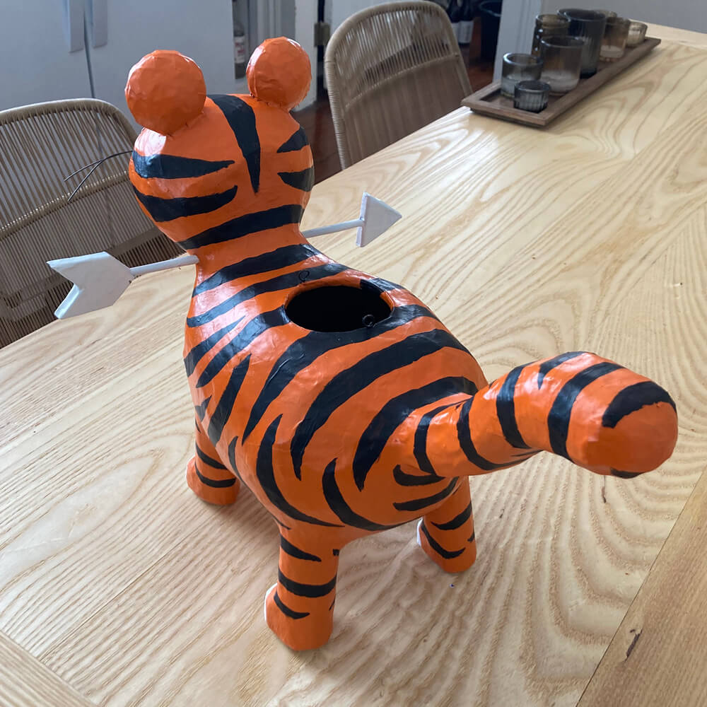 Tiger pinata sculpture - back view