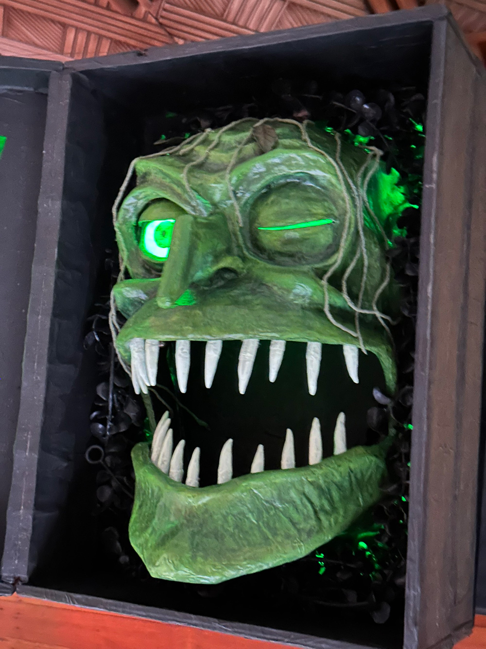 A view of the witch's face that's partly from the side.