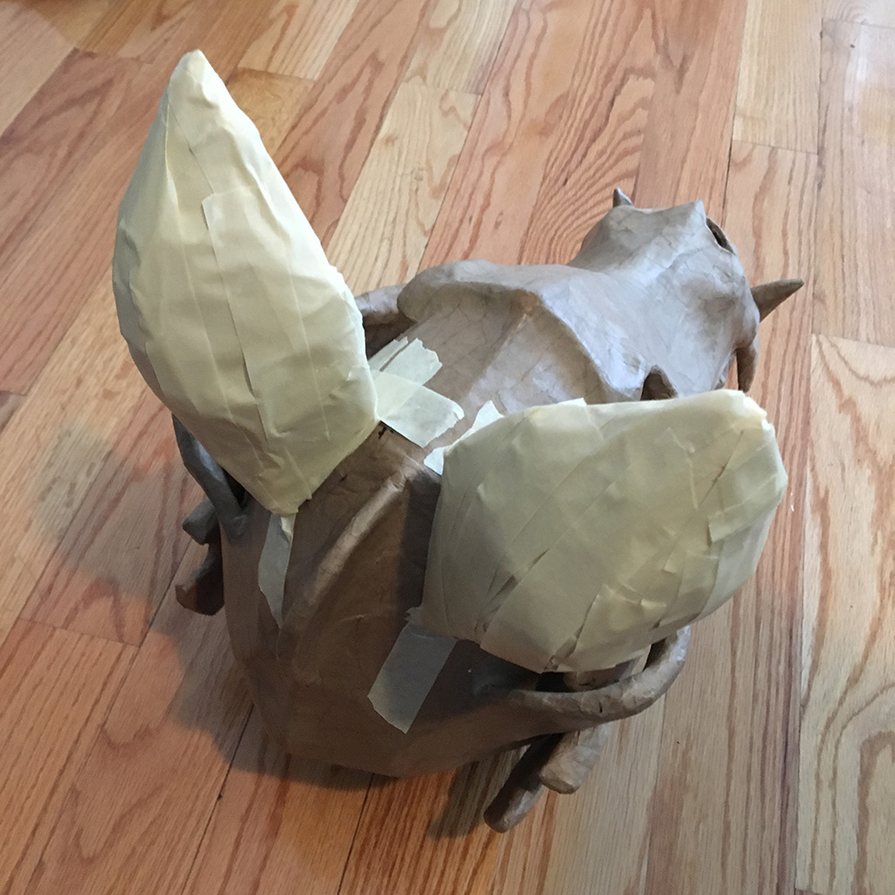 Wolf skull mask - covering the ears with masking tape