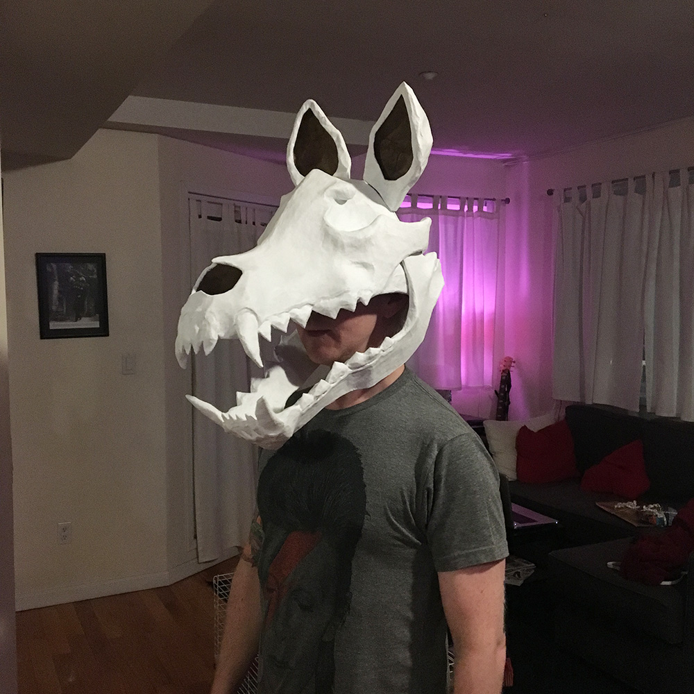 Trying the ears on the mask