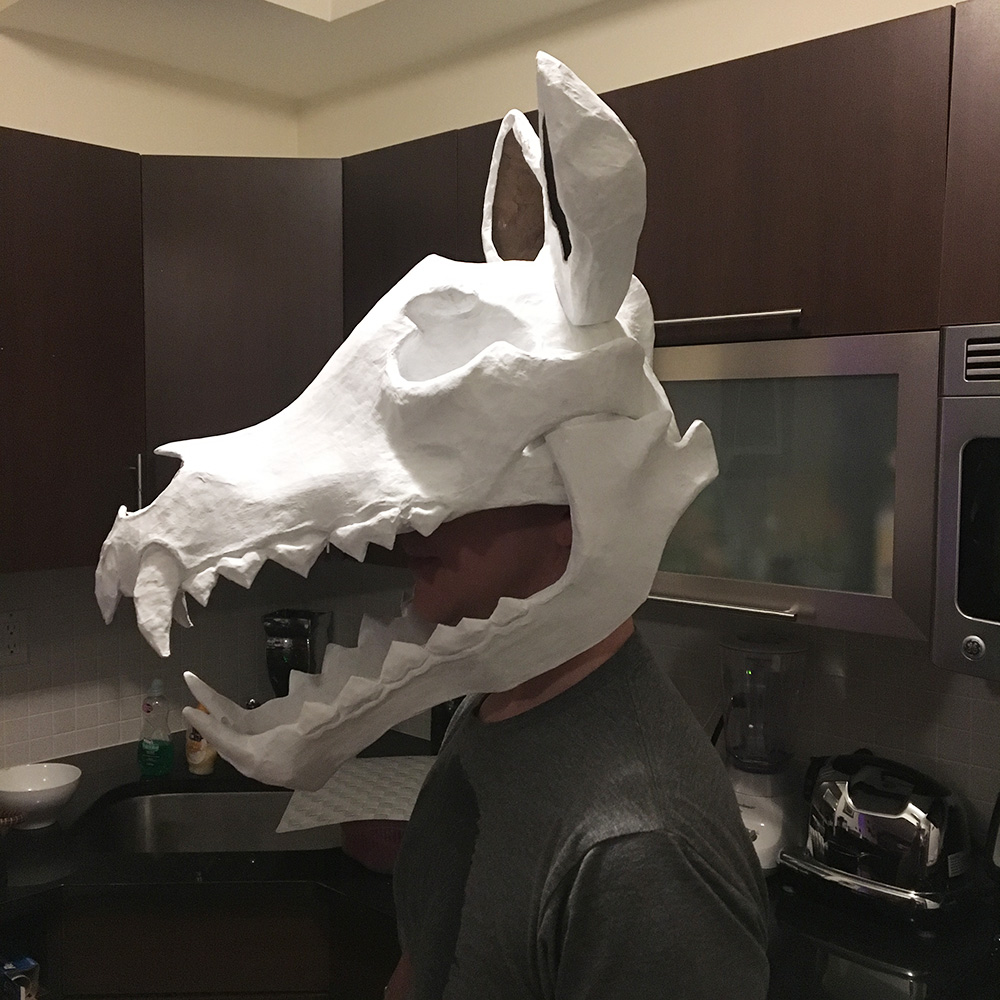 Ears and skull are primed with gesso
