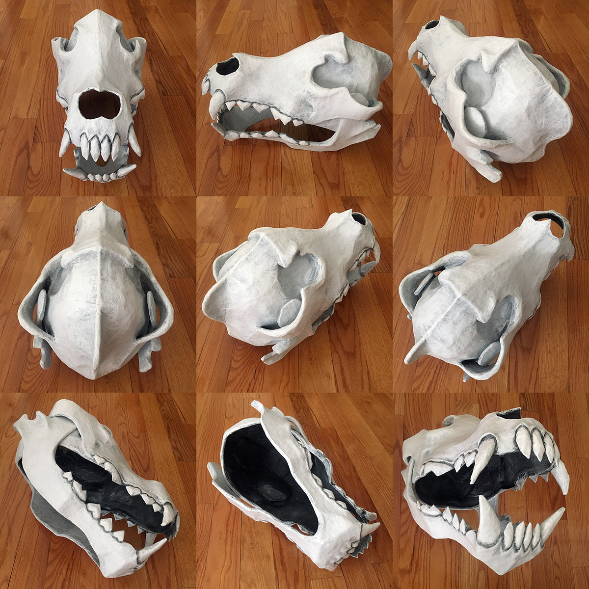 Paper mache wolf skull mask - different angles