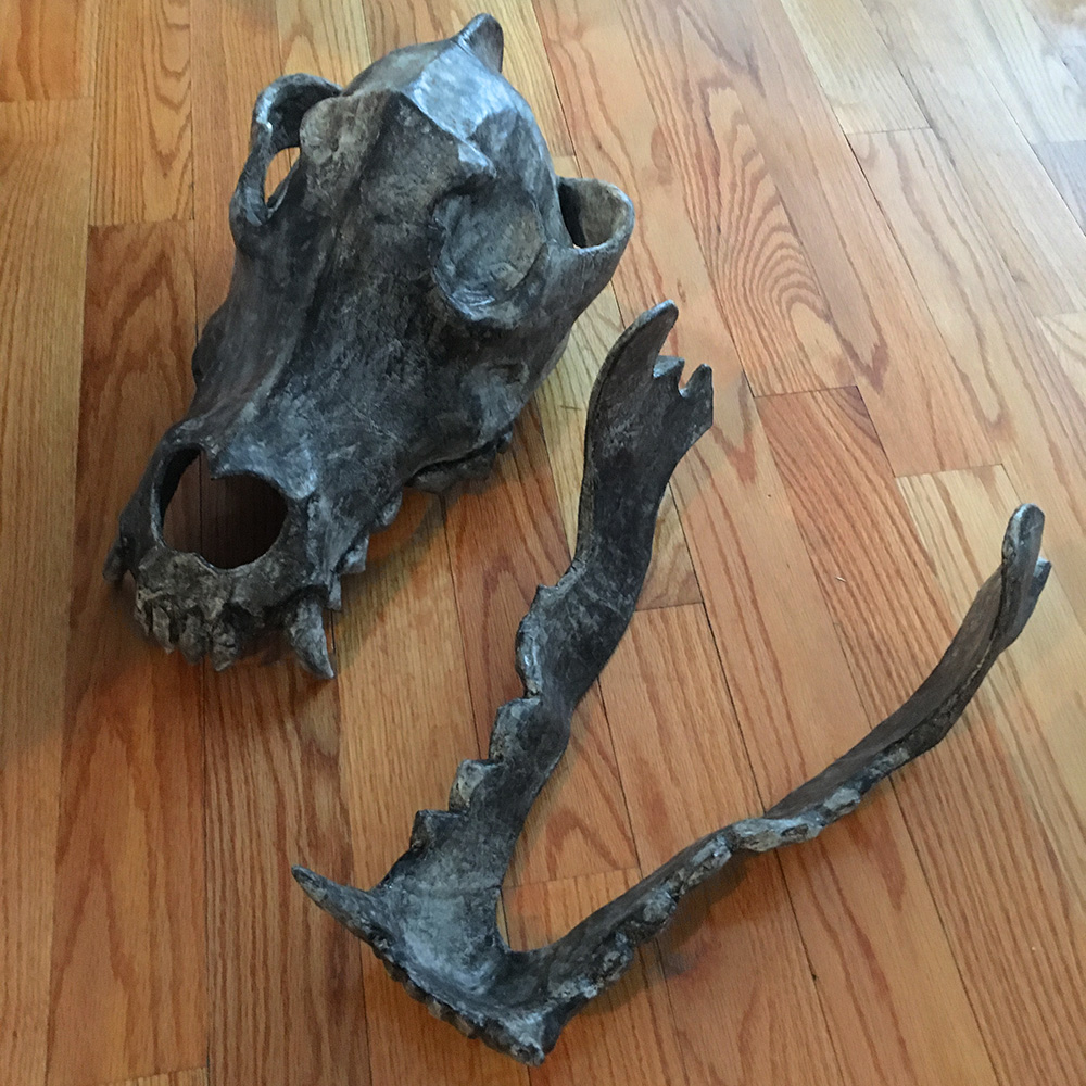 Painting the wolf skull - black acrylic paint applied with sponge