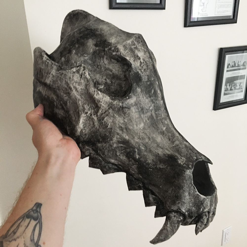 Painting the wolf skull - close up of black paint